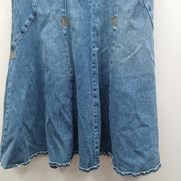 VTG Bisou Bisou 90's Y2K Flare Hem Mermaid Maxi Denim Skirt Blue Size 12 Boho - Picture 3 of 8
